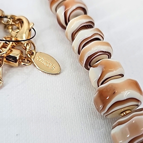 Chico's Long Rustic Stone Statement Necklace w Faux Leather Fringe & Gold Chain - Picture 4 of 13